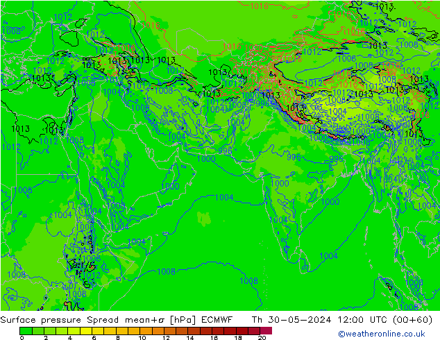 Surface pressure Spread ECMWF Th 30.05.2024 12 UTC