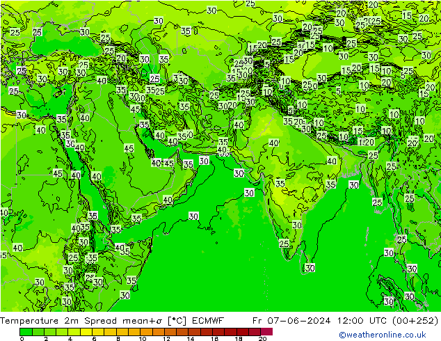 Temperature 2m Spread ECMWF Pá 07.06.2024 12 UTC