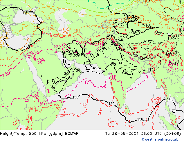 Height/Temp. 850 hPa ECMWF Tu 28.05.2024 06 UTC