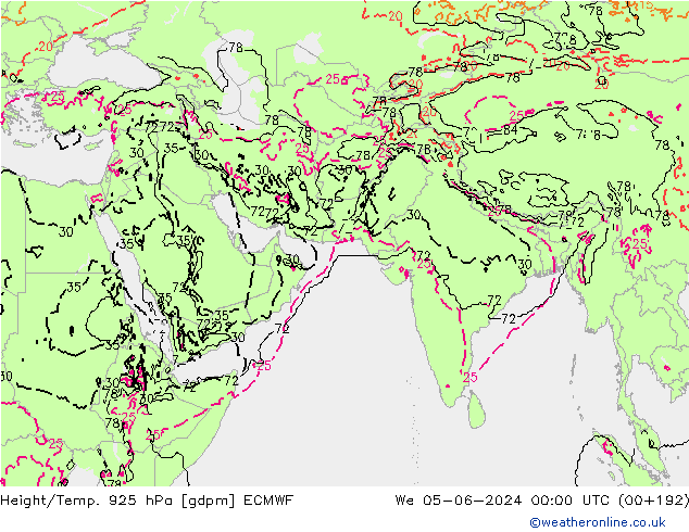 Height/Temp. 925 hPa ECMWF St 05.06.2024 00 UTC