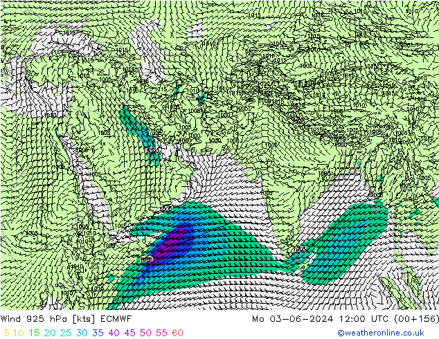 Viento 925 hPa ECMWF lun 03.06.2024 12 UTC