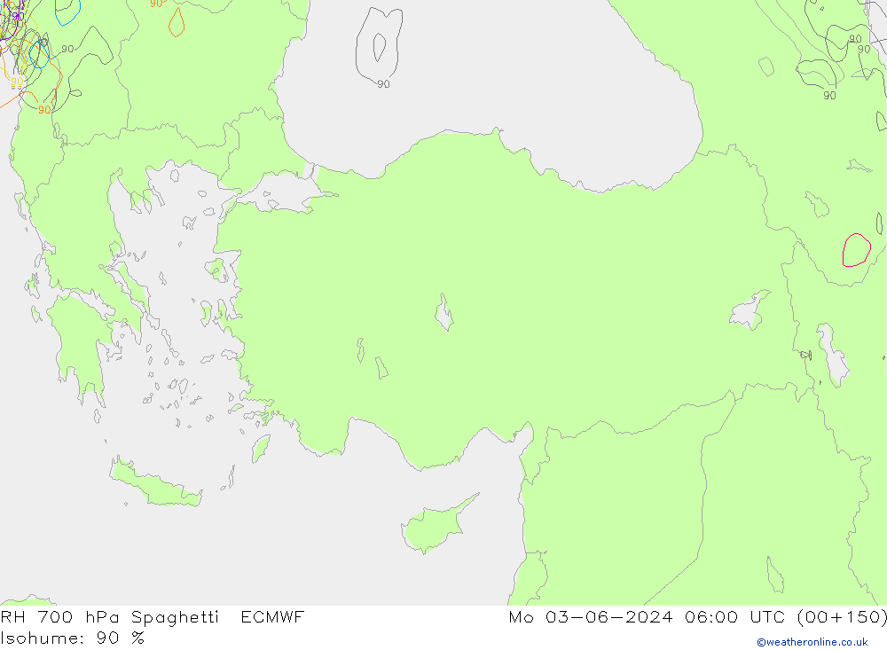 RH 700 hPa Spaghetti ECMWF lun 03.06.2024 06 UTC