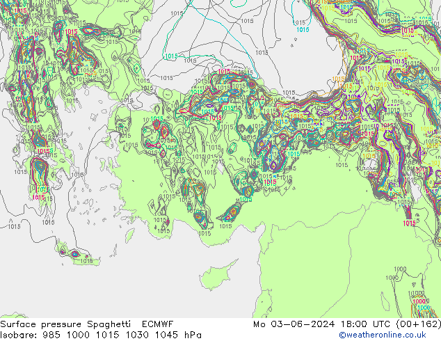 Luchtdruk op zeeniveau Spaghetti ECMWF ma 03.06.2024 18 UTC