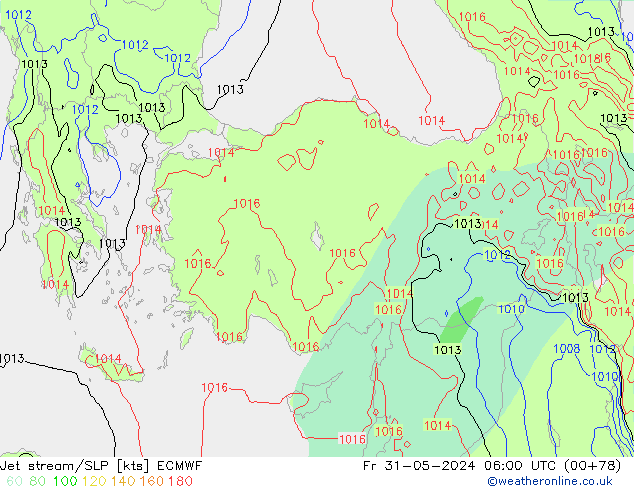 Straalstroom/SLP ECMWF vr 31.05.2024 06 UTC