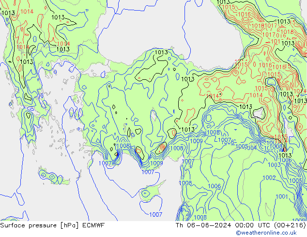 Luchtdruk (Grond) ECMWF do 06.06.2024 00 UTC