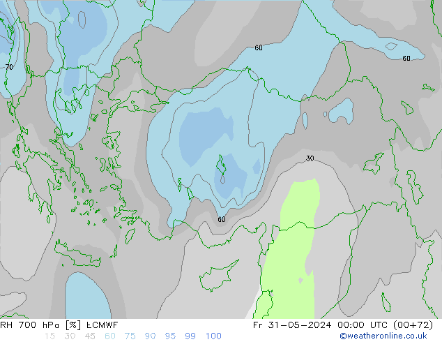 Humedad rel. 700hPa ECMWF vie 31.05.2024 00 UTC