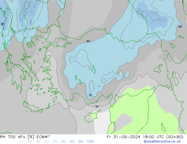 RH 700 hPa ECMWF  31.05.2024 18 UTC