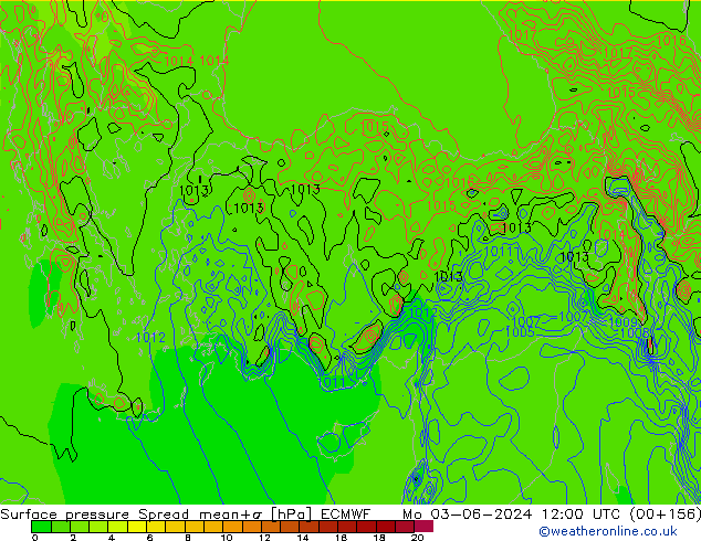 Luchtdruk op zeeniveau Spread ECMWF ma 03.06.2024 12 UTC