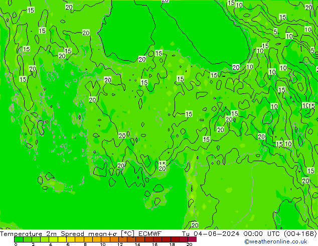 Temperatura 2m Spread ECMWF Ter 04.06.2024 00 UTC