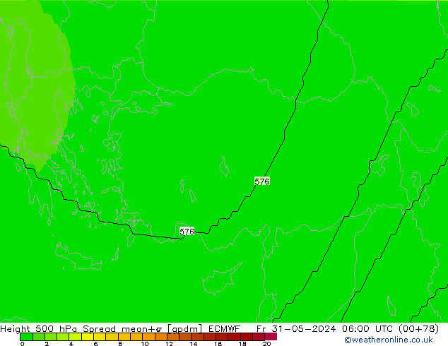 Hoogte 500 hPa Spread ECMWF vr 31.05.2024 06 UTC