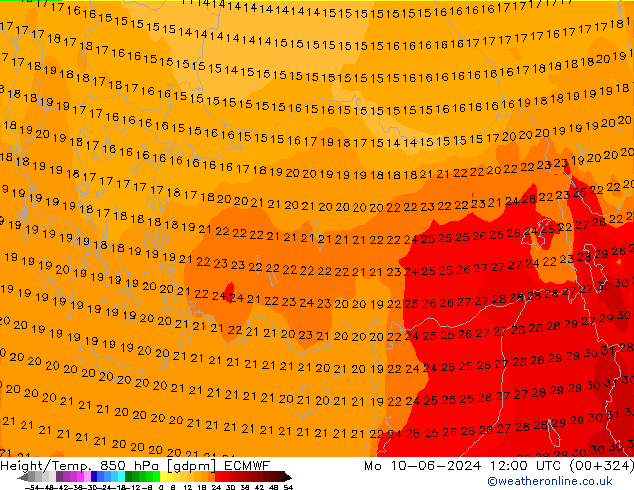 Height/Temp. 850 hPa ECMWF Seg 10.06.2024 12 UTC