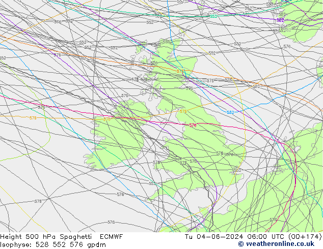 Height 500 hPa Spaghetti ECMWF Tu 04.06.2024 06 UTC