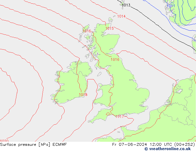 Presión superficial ECMWF vie 07.06.2024 12 UTC