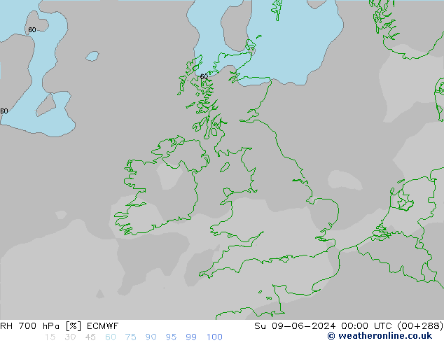 RH 700 hPa ECMWF  09.06.2024 00 UTC