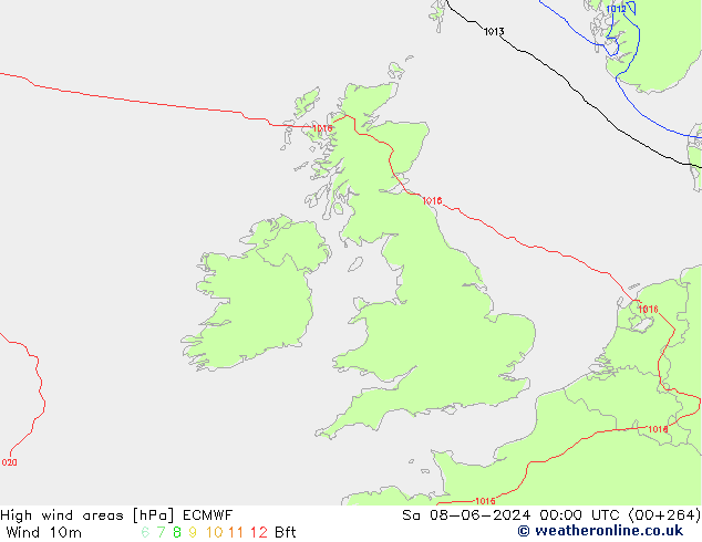 High wind areas ECMWF sáb 08.06.2024 00 UTC