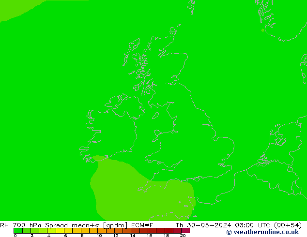 RH 700 гПа Spread ECMWF чт 30.05.2024 06 UTC