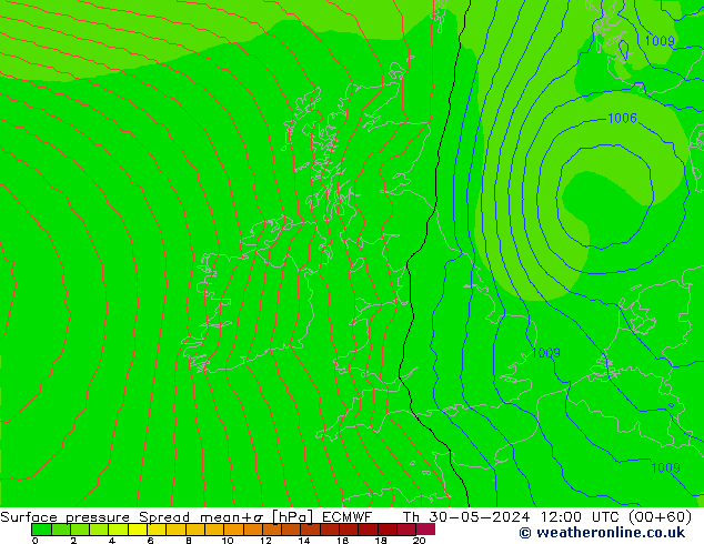 приземное давление Spread ECMWF чт 30.05.2024 12 UTC