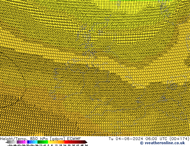 Height/Temp. 850 hPa ECMWF wto. 04.06.2024 06 UTC