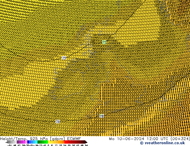 Height/Temp. 925 hPa ECMWF Mo 10.06.2024 12 UTC