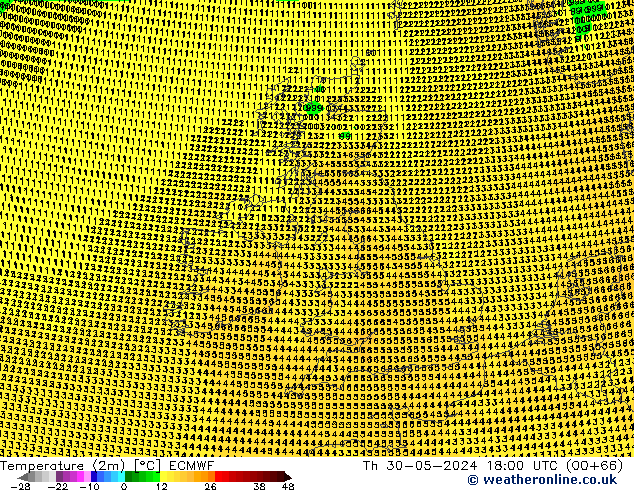 Temperaturkarte (2m) ECMWF Do 30.05.2024 18 UTC