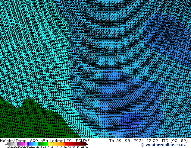 Height/Temp. 500 hPa ECMWF Do 30.05.2024 12 UTC