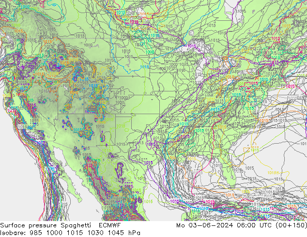 Pressione al suolo Spaghetti ECMWF lun 03.06.2024 06 UTC