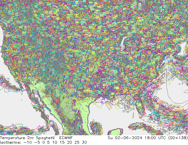 Temperature 2m Spaghetti ECMWF Su 02.06.2024 18 UTC