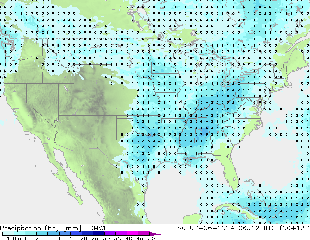 Precipitazione (6h) ECMWF dom 02.06.2024 12 UTC