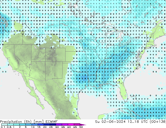 Precipitation (6h) ECMWF Su 02.06.2024 18 UTC