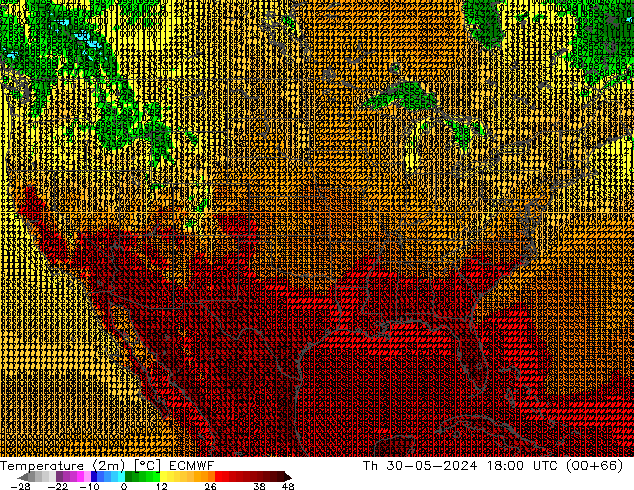 Temperatura (2m) ECMWF jue 30.05.2024 18 UTC