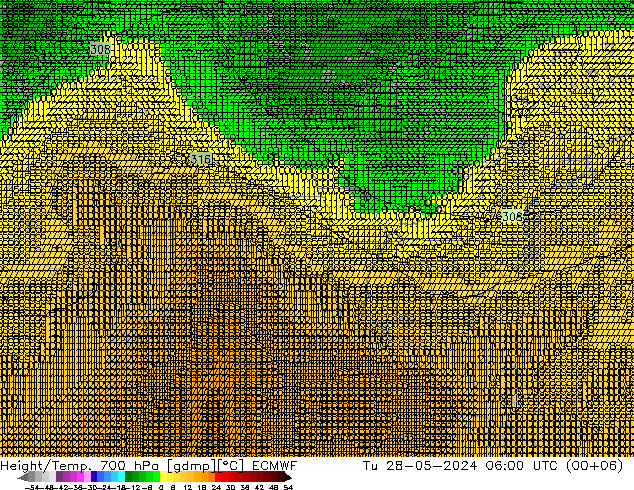 Height/Temp. 700 hPa ECMWF Tu 28.05.2024 06 UTC