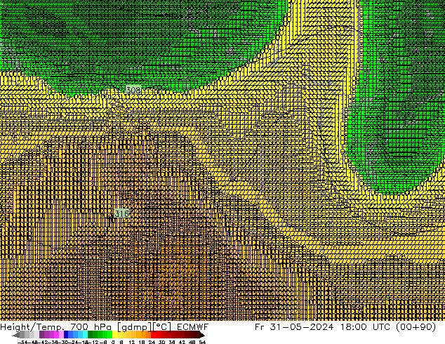 Height/Temp. 700 hPa ECMWF Sex 31.05.2024 18 UTC