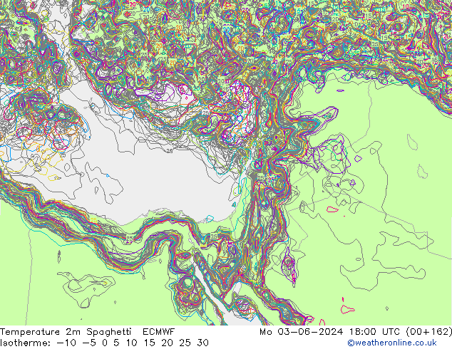 Temperature 2m Spaghetti ECMWF Mo 03.06.2024 18 UTC