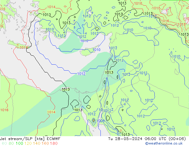 Jet stream/SLP ECMWF Tu 28.05.2024 06 UTC