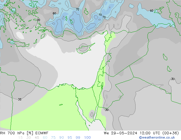 RH 700 hPa ECMWF We 29.05.2024 12 UTC