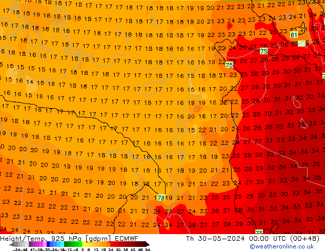 Height/Temp. 925 hPa ECMWF Th 30.05.2024 00 UTC