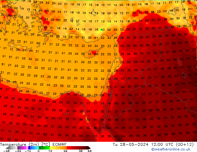 карта температуры ECMWF вт 28.05.2024 12 UTC