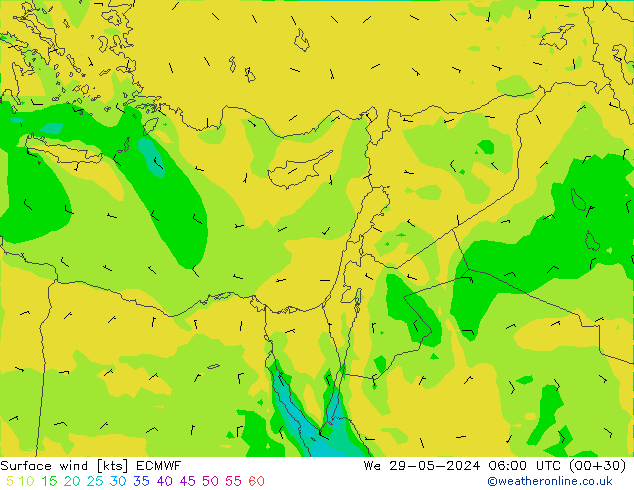 Viento 10 m ECMWF mié 29.05.2024 06 UTC