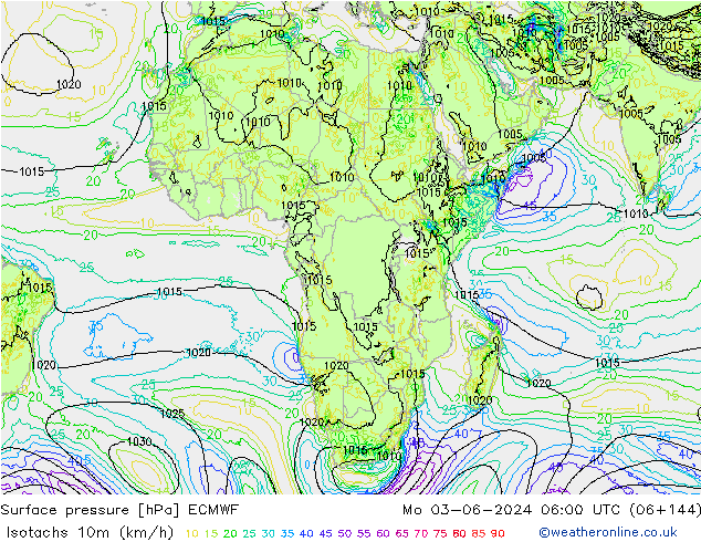 Isotachs (kph) ECMWF Seg 03.06.2024 06 UTC