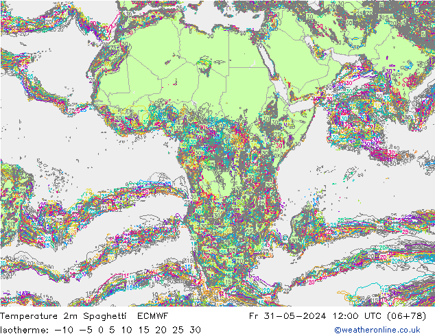 карта температуры Spaghetti ECMWF пт 31.05.2024 12 UTC
