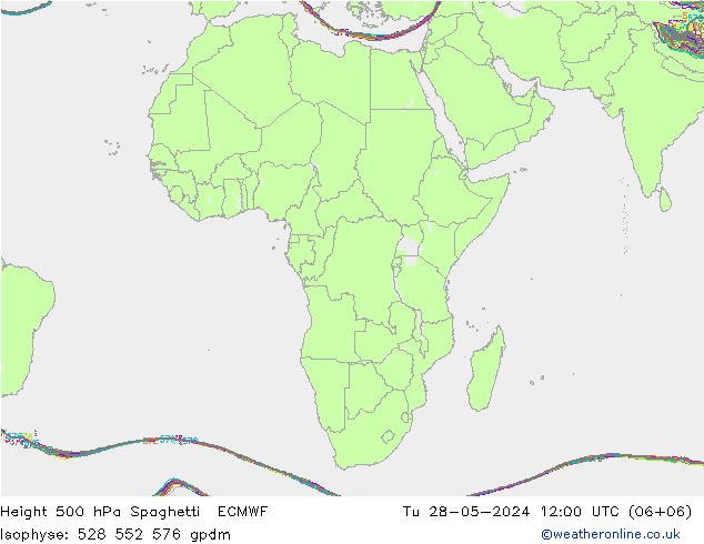 Height 500 гПа Spaghetti ECMWF вт 28.05.2024 12 UTC