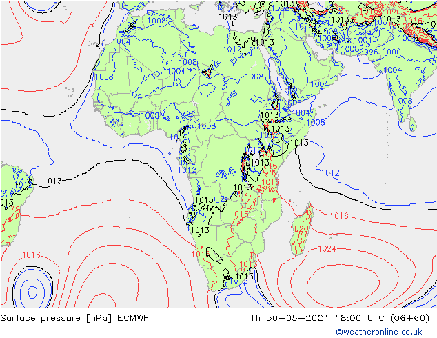 Pressione al suolo ECMWF gio 30.05.2024 18 UTC