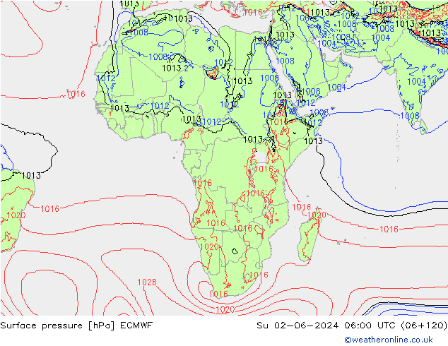 Presión superficial ECMWF dom 02.06.2024 06 UTC