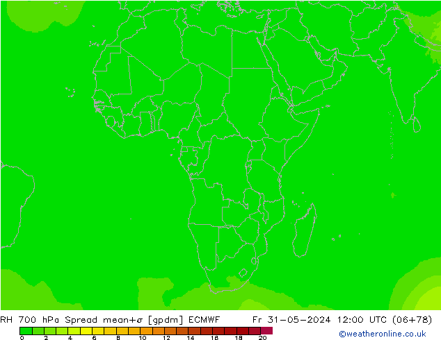 Humidité rel. 700 hPa Spread ECMWF ven 31.05.2024 12 UTC