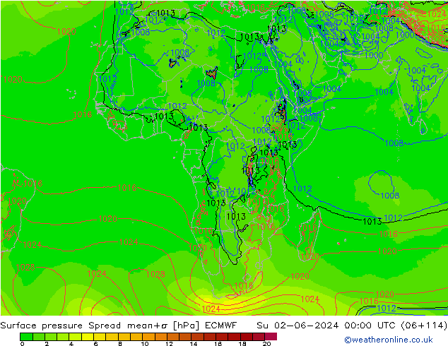 pression de l'air Spread ECMWF dim 02.06.2024 00 UTC