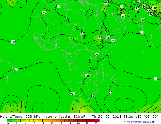 Geop./Temp. 925 hPa ECMWF jue 30.05.2024 18 UTC