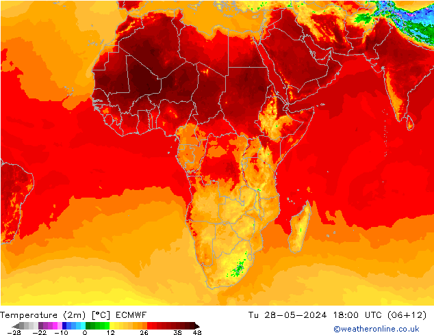 Temperature (2m) ECMWF Út 28.05.2024 18 UTC