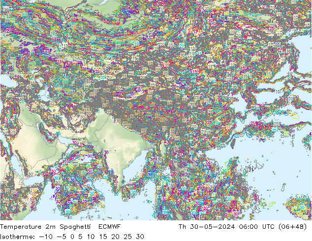 Temperature 2m Spaghetti ECMWF Th 30.05.2024 06 UTC