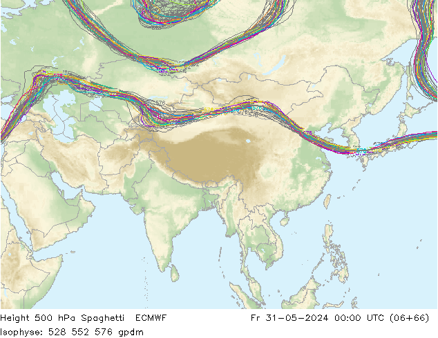 Hoogte 500 hPa Spaghetti ECMWF vr 31.05.2024 00 UTC