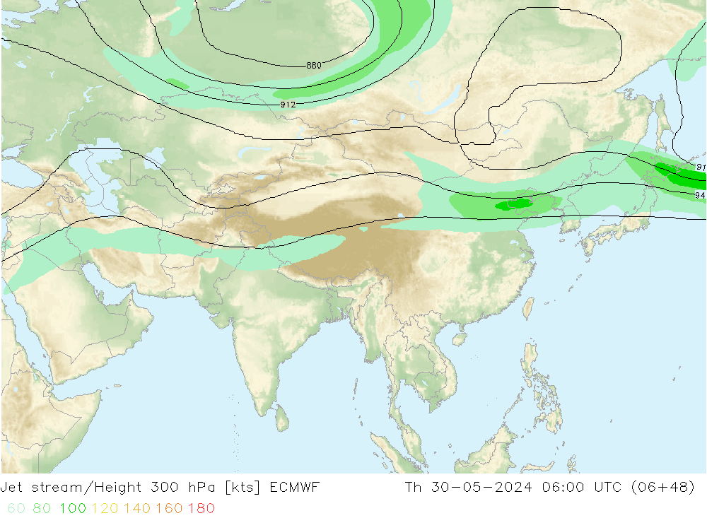 Corriente en chorro ECMWF jue 30.05.2024 06 UTC